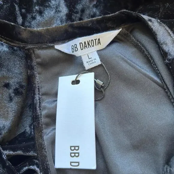 BB Dakota Black Velvet Short Sleeve Mini T-shirt Dress Women's Large - Picture 3 of 4